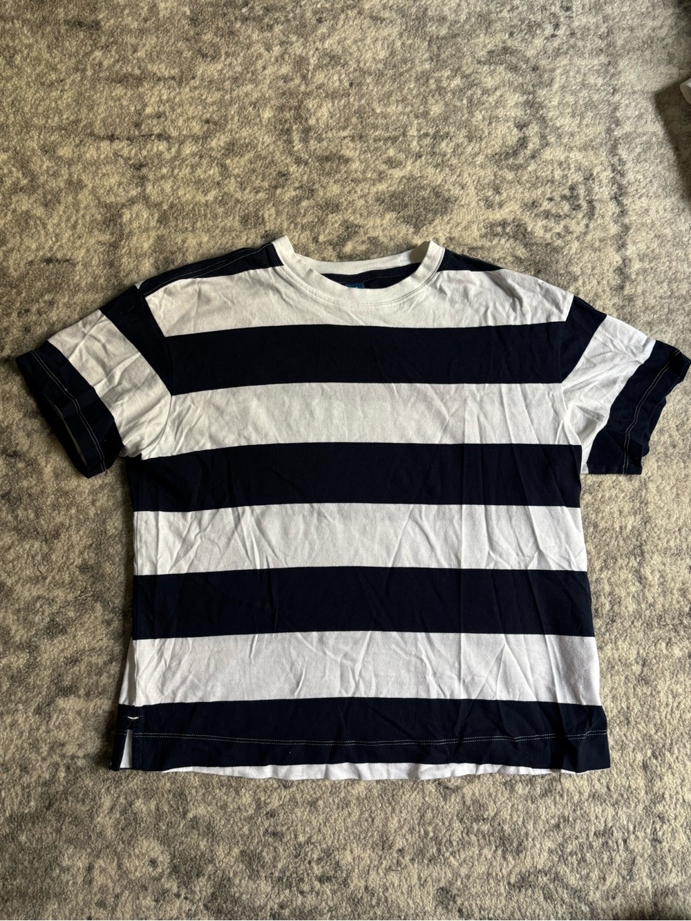 Old Navy Navy and White Wide Stripe Short Sleeve Tee